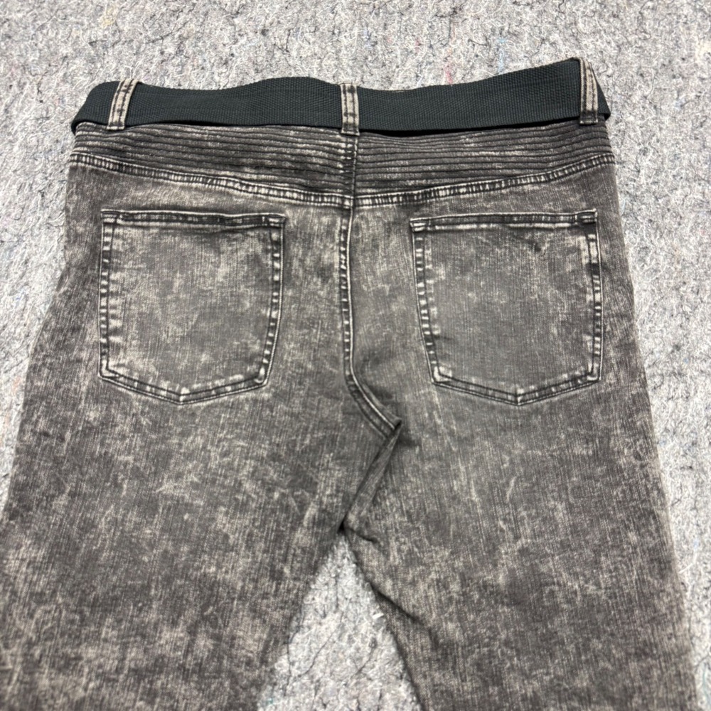 No Boundaries Mens Moto Jeans 36x30 Gray Acid Wash Biker Slim Fit Stretch Belted - Picture 11 of 11